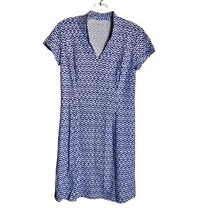 J.McLaughlin Ivana Blue and White Geometric Print Nylon Spandex Polo Dress S